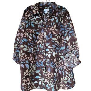 Denim & Co. Printed Woven Button Front Roll Tab Sleeve Tunic - Brown - Size XL